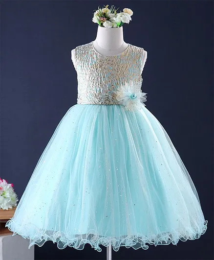 Mark & Mia Sleeveless Floral Embellished Mid Length Party Frock - Blue