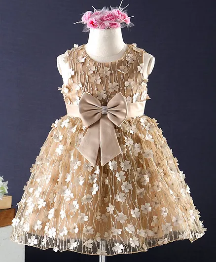 Mark & Mia Sleeveless Floral Embellished Frock - Brown