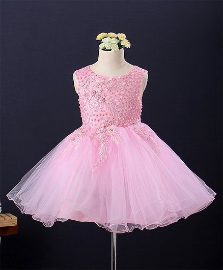Mark & Mia Sleeveless Sequin & Floral Embellished Frock - Pink