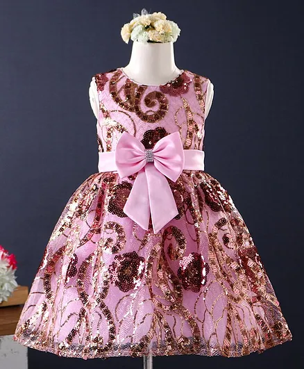 Mark & Mia Sleeveless Party Frock Sequin Detail - Pink