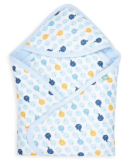 Buddsbuddy Hooded Wrapper Elephant Print - Blue