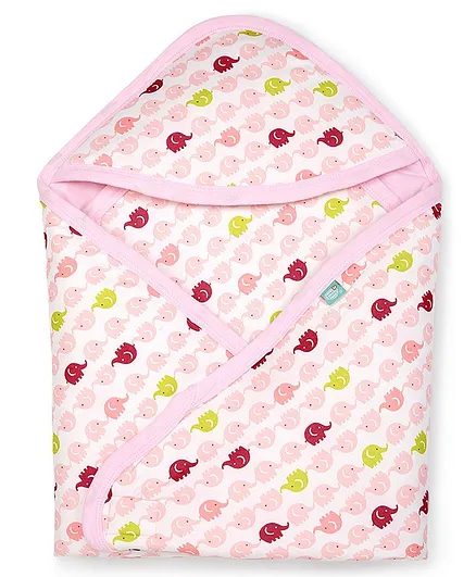 Buddsbuddy Hooded Wrapper Elephant Print - Pink