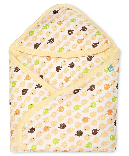 Buddsbuddy Hooded Wrapper Elephant Print - Yellow