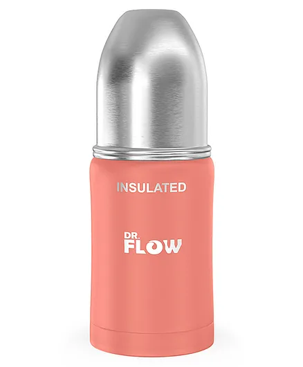 Dr.Flow Omega Insulated ThermoSteel Baby Feeding Bottle with 2 Pieces Extra Teats DF9003 Orange - 180 ml