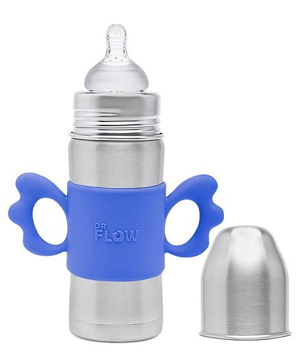 Dr. Flow Vogue Plus Stainless Steel Feeding Bottle with Free Silicone Sealing Disc Cum Teether - 260 ml