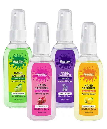 Hearttex Anti Viral Hand Sanitizer Spray Multi Flavor Pack of 4 - 25 ml Each