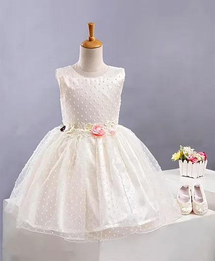 Bluebell Sleeveless Frock with Booties Floral Corsage - White