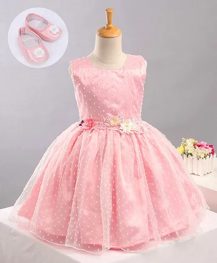 Bluebell Sleeveless Frock with Booties Floral Corsage - Pink