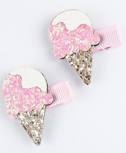 Asthetika Set Of 2 Ice Cream Design Glitter Hair Clips - Pink