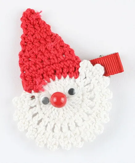 Asthetika Christmas Smiling Santa Crochet Hair Clip - Red
