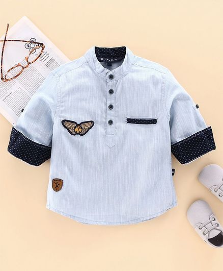 Trendy Cart Full Sleeves Logo Patch Shirt - Light Blue