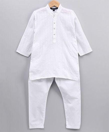 Trendy Cart Full Sleeves Solid Kurta With Pajama - White