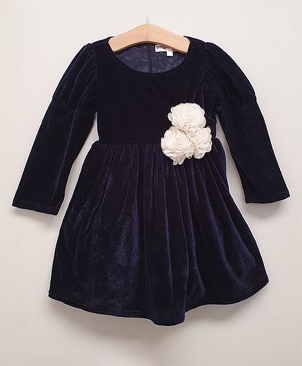 My Pink Closet Full Sleeves Flower Detailed Dress - Navy Blue