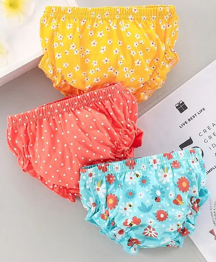 Babyhug Cotton Bloomer Multi Print Pack of 3 - Yellow Red Blue