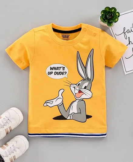 Babyhug Half Sleeves Biowashed Tee Bugs Bunny Print - Yellow