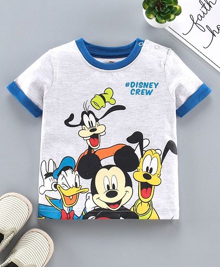 Babyhug Half Sleeves Biowash T-Shirt Mickey Mouse & Friends Print - Grey