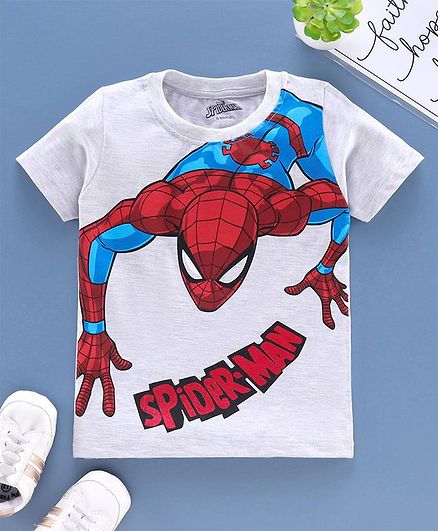 Babyhug Half Sleeves Biowashed Tee Spider Man Print - Grey