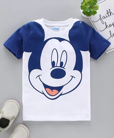Babyhug Half Sleeves Biowashed Tee Mickey Mouse Print - White