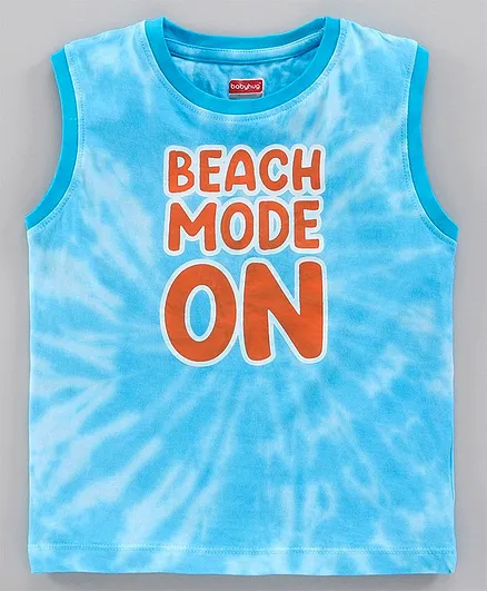 Babyhug Sleeveless Biowashed Tee Text Print - Blue