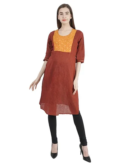 Morph Three Fourth Sleeves Printed Maternity Feeding Kurta - Maroon