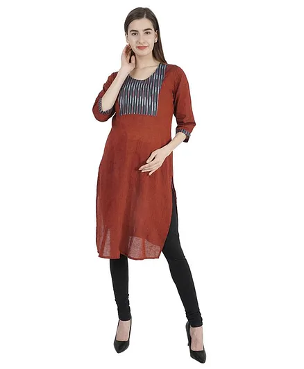 Morph Three Fourth Sleeves Printed Maternity Kurta - Brown