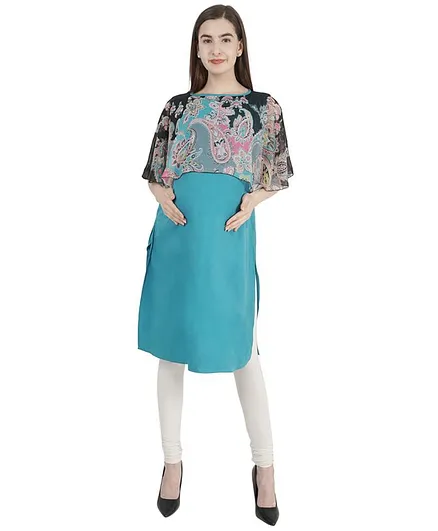 Morph Half Sleeves Printed Maternity Kurta - Blue