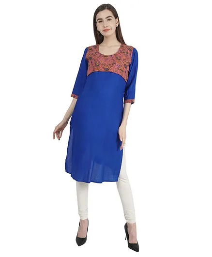 Morph Three Fourth Sleeves Floral Print Maternity Feeding Kurta - Blue