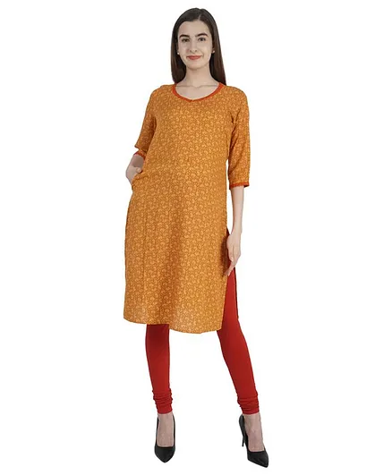 Morph Three Fourth Sleeves All Over Printed Maternity Kurta - Orange