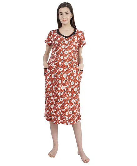 Morph Short Sleeves Floral Print Maternity Nighty - Orange