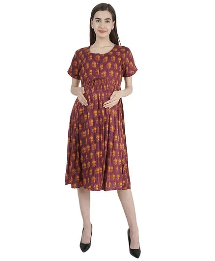 Morph Half Sleeves Abstract Print Maternity Dress - Violet