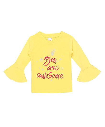 whaou Full Sleeves You Are Awesome Print Top - Yellow