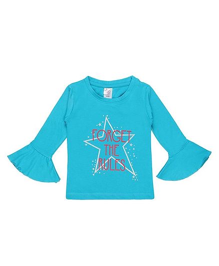 whaou Bell Full Sleeves Text Print Top - Blue