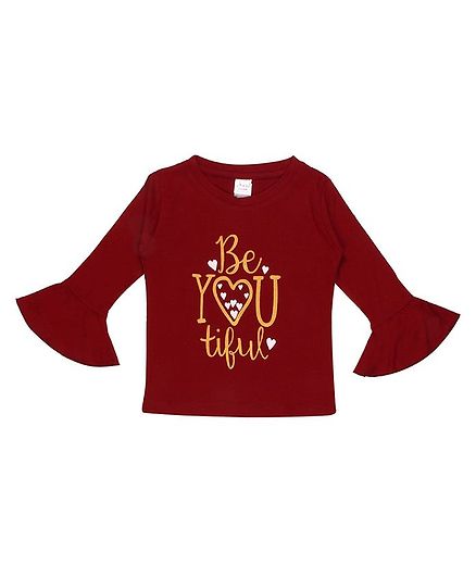 whaou Full Sleeves Beautiful Print Top - Maroon