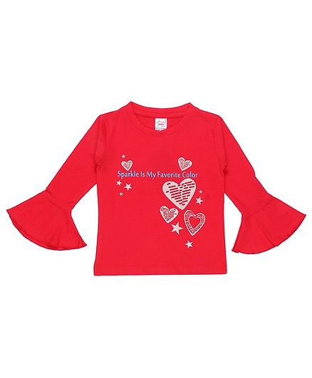 whaou Full Sleeves Text Print Top - Red
