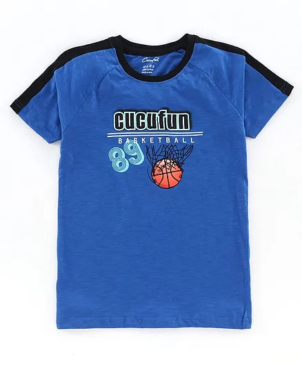 Cucu Fun Half Sleeves Tee Basket Ball Print - Blue