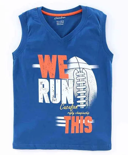 Cucu Fun Sleeveless T-Shirt Run This Print - Blue