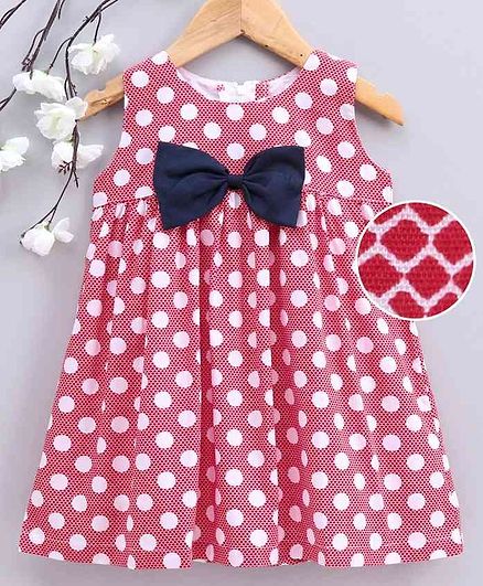 Twetoon Sleeveless Knee Length Frock Polka Dot Print - Red
