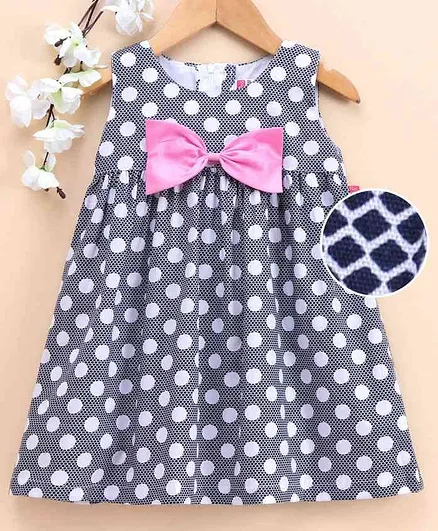 Twetoon Sleeveless Knee Length Frock Polka Dot Print - Navy lue