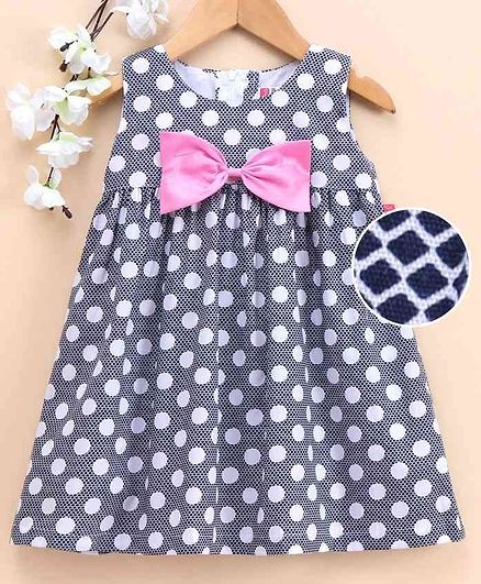 Twetoon Sleeveless Knee Length Frock Polka Dot Print - Navy lue
