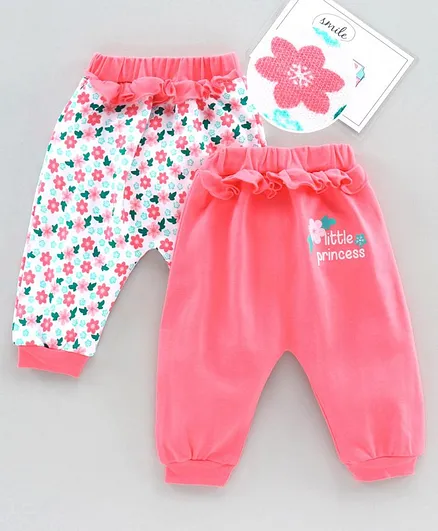Babyhug Full Length Diaper Leggings Floral Print Pack of 2 - Pink White