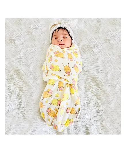 Polka Tots 100% Organic Cotton Swaddle Wrap Sheep Print - Multicolor