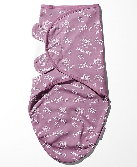 Polka Tots 100% Organic Cotton Swaddle Wrap Mama Love Print - Purple