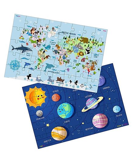 Fiddlys Wooden Solar System & World Map Paperless Jigsaw Puzzle - 40 Pieces
