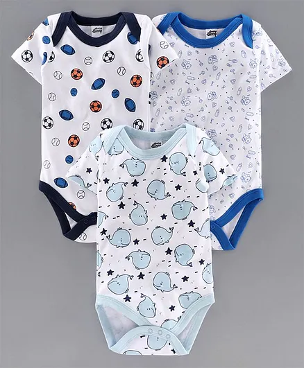Spring Bunny Pack of 3 Short Sleeves Whale Printed Onesies - Blue