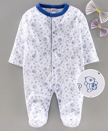 Spring Bunny Full Sleeves All Over Printed Footed Romper - Blue