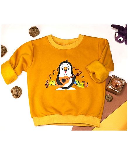 BAATCHEET Full Sleeves Penguin Printed Sweatshirt - Mustard