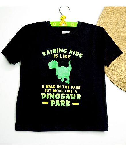 BAATCHEET Half Sleeves Dino Print Tee - Black