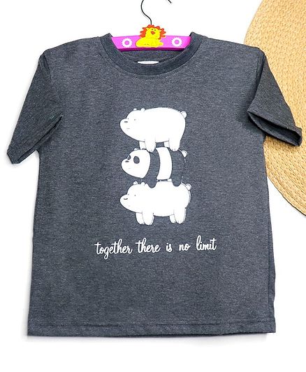 BAATCHEET Panda Print Half Sleeves Tee - Grey