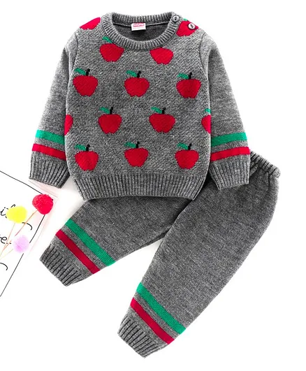 Babyhug Full Sleeves Sweater and Legging Set Apple Design - Grey