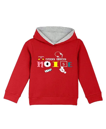 Naughty Ninos Full Sleeves Make Some Noise Print Hoodie - Red